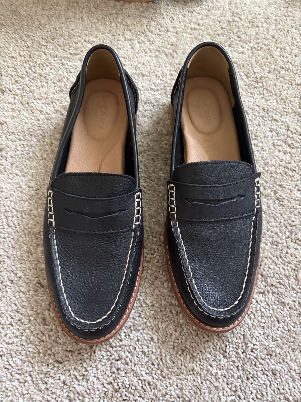 Sperry Seaport Penny Loafers Pebbled Leather W/ Contrast Stitching